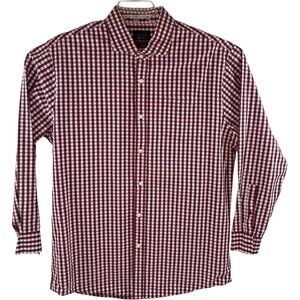 Mens Red & White Gingham Long-Sleeve Button-Down Shirt XL 100% Cotton DH7